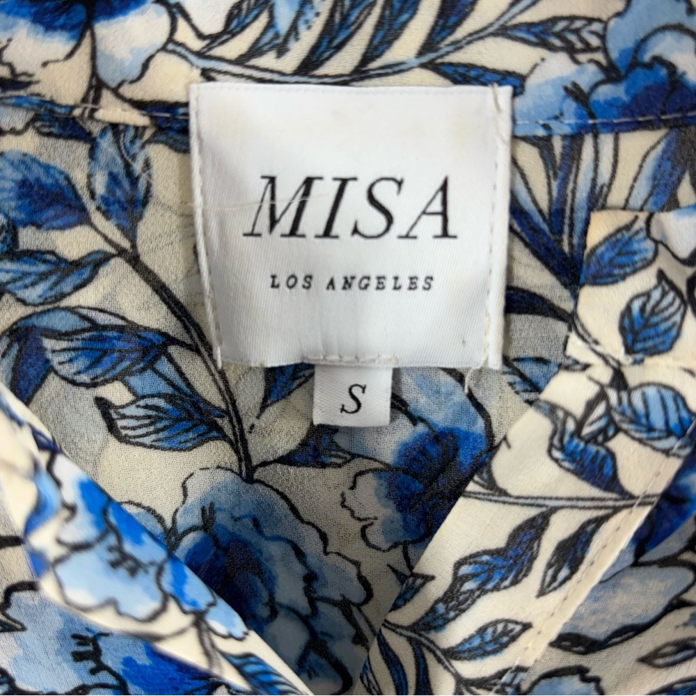 Misa LA Eloisa Indigo Blooms Floral Smocked Waist Tiered Skirt Button Dress - Picture 5 of 6
